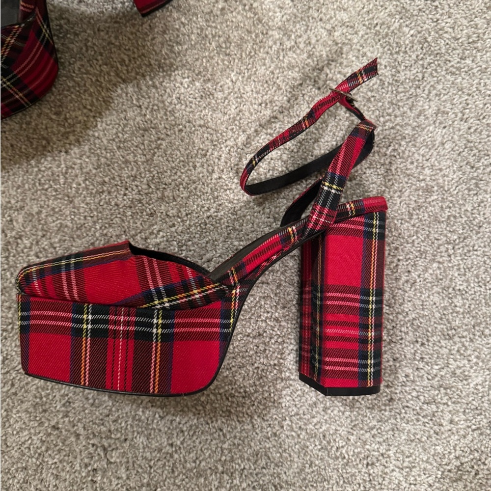 Jeffrey Campbell Red and Black Plaid Platform Heels